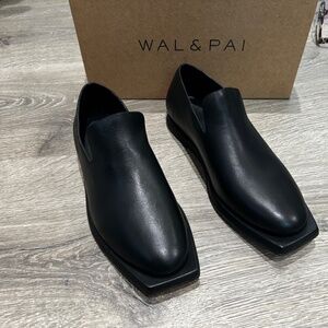 WAL & PAI Black Alamo Square Toe Slip On Leather made in Brazil size 8 dress